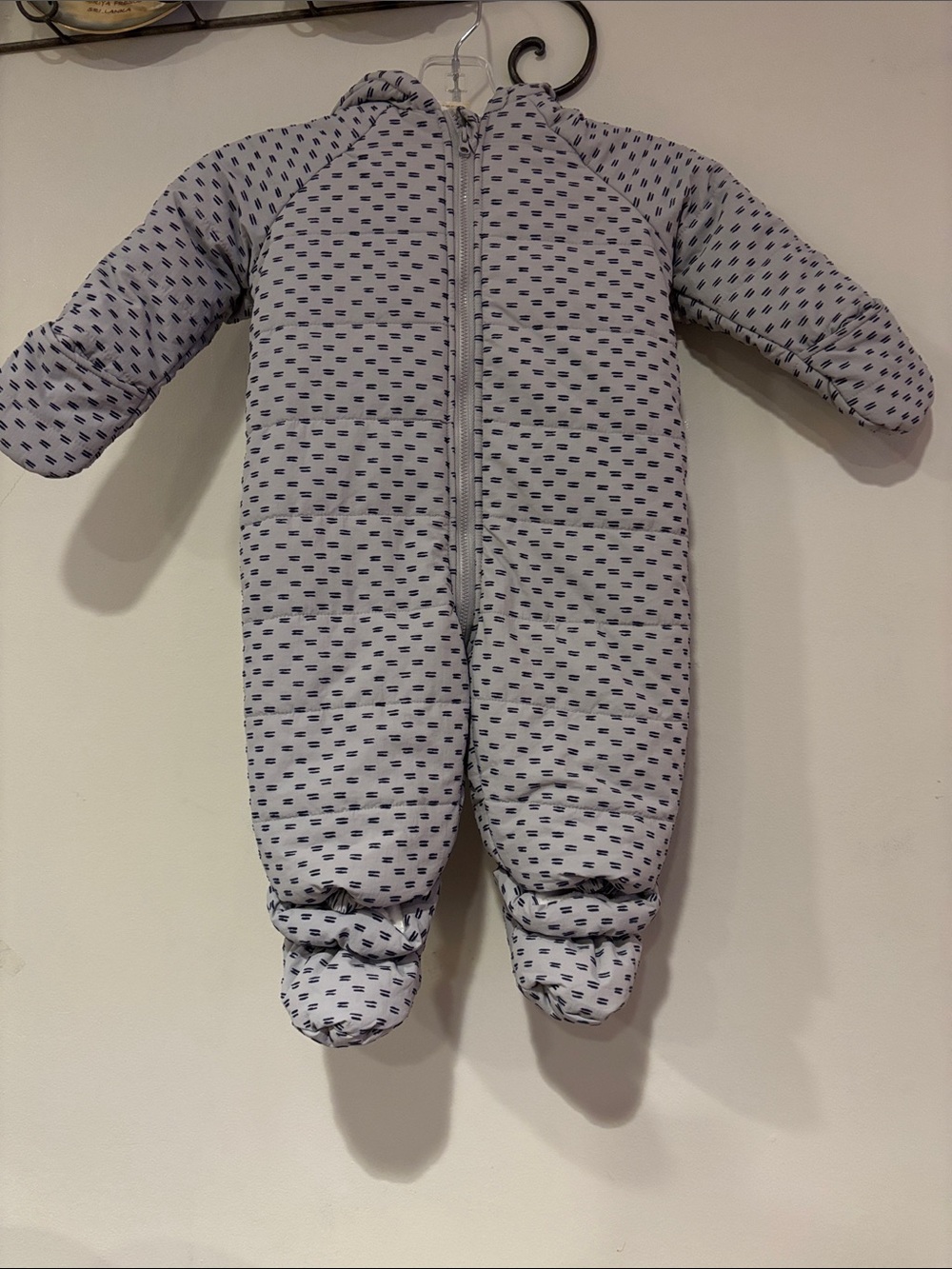 First Impressions Quilted Light Gray boys outerwear with Navy Dot Pattern